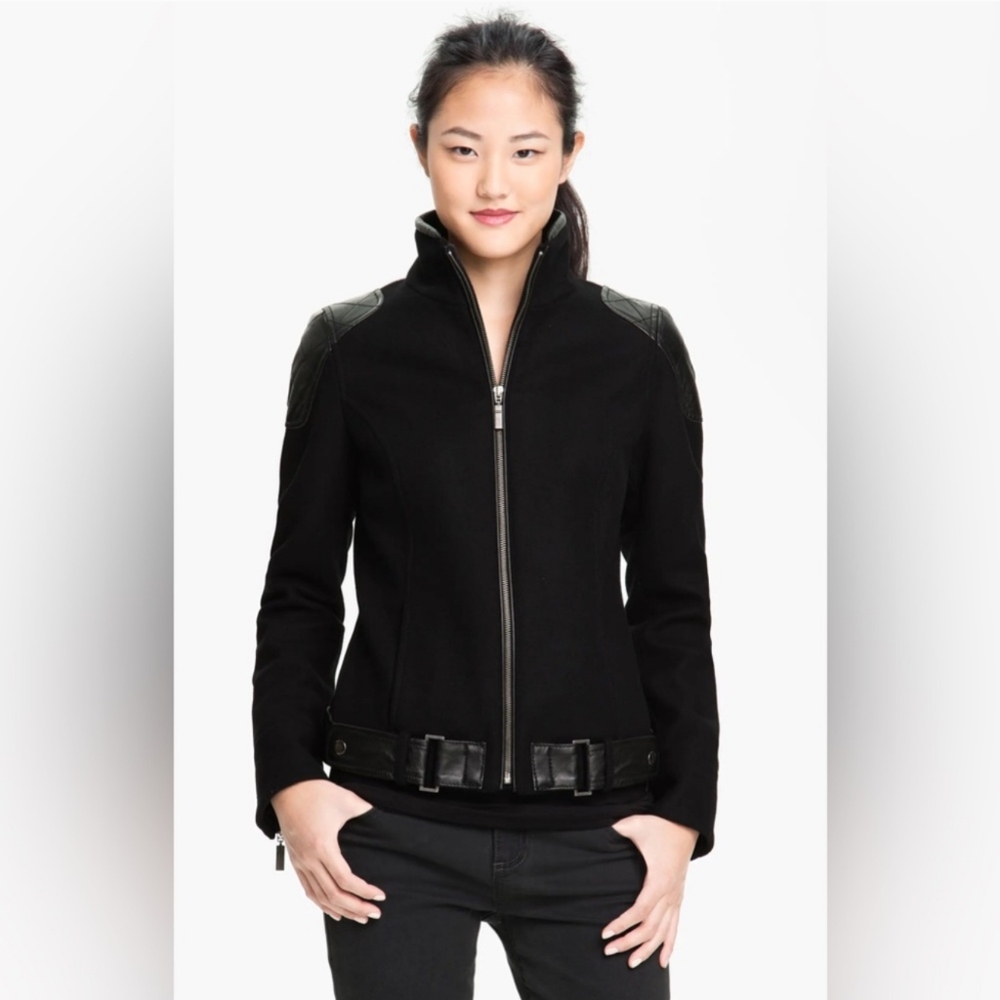 Trina Turk wool jacket with leather trim